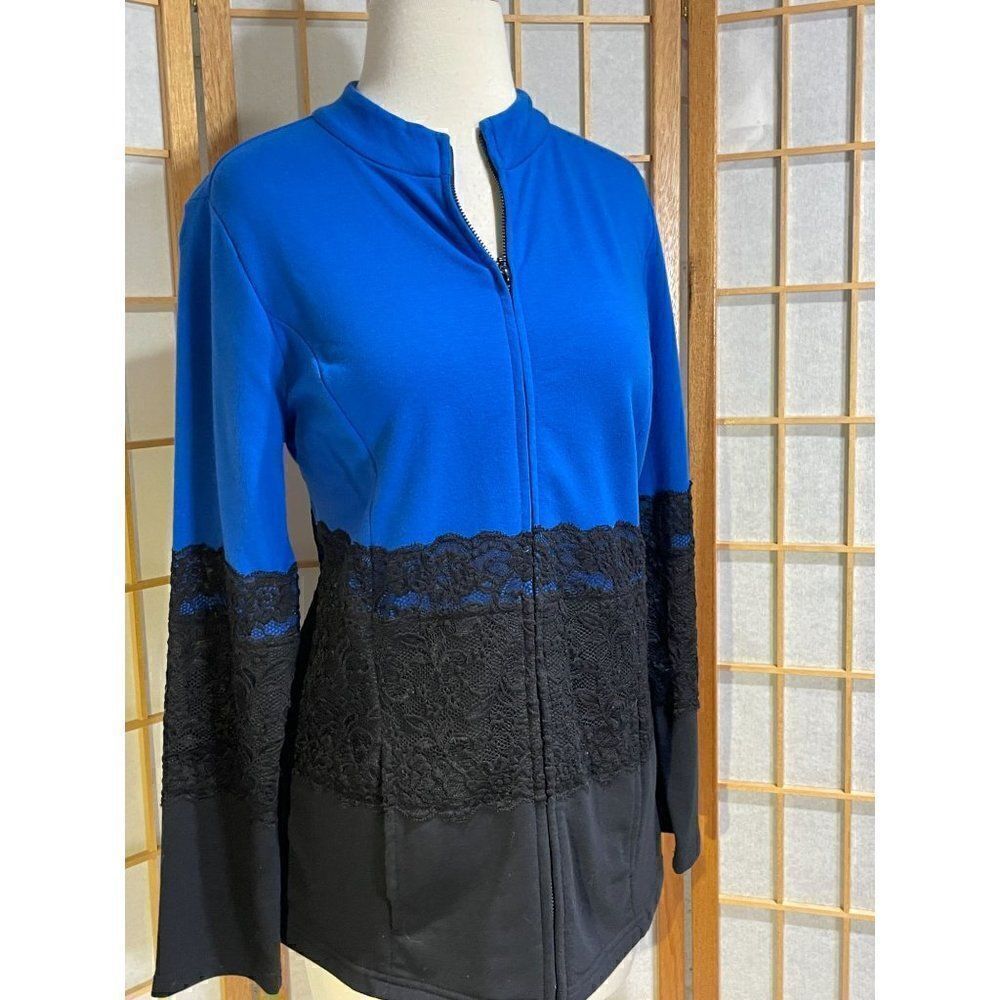 Belle by Kim Gravel Sm Blue Black Lace Zip Jacket